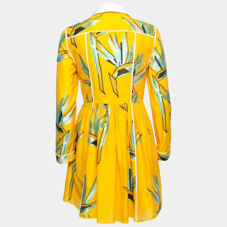 Pre Owned Fendi Yellow Cotton Blend Jacquard Mini Dress S