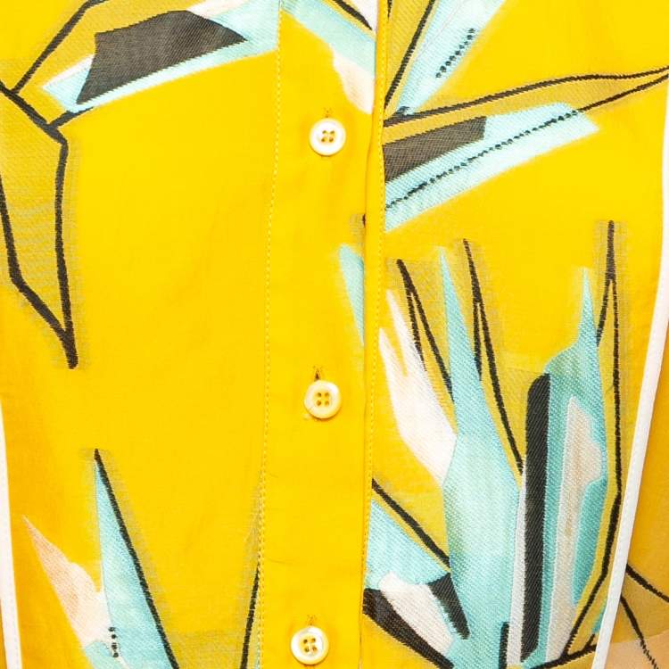 Pre Owned Fendi Yellow Cotton Blend Jacquard Mini Dress S
