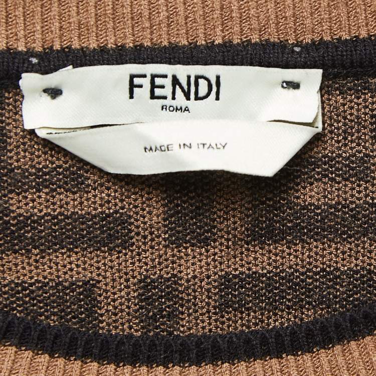 Pre Owned Fendi Brown Zucca Monogram Knit Sweatshirt S