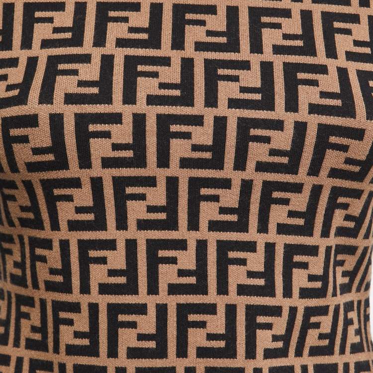 Pre Owned Fendi Brown Zucca Monogram Knit Sweatshirt S