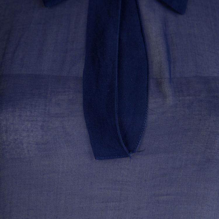 Pre Owned Fendi Indigo Cotton Draw String Long Sleeve Top M