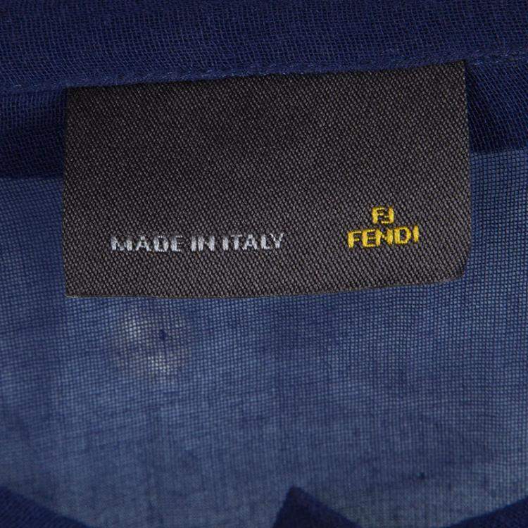 Pre Owned Fendi Indigo Cotton Draw String Long Sleeve Top M