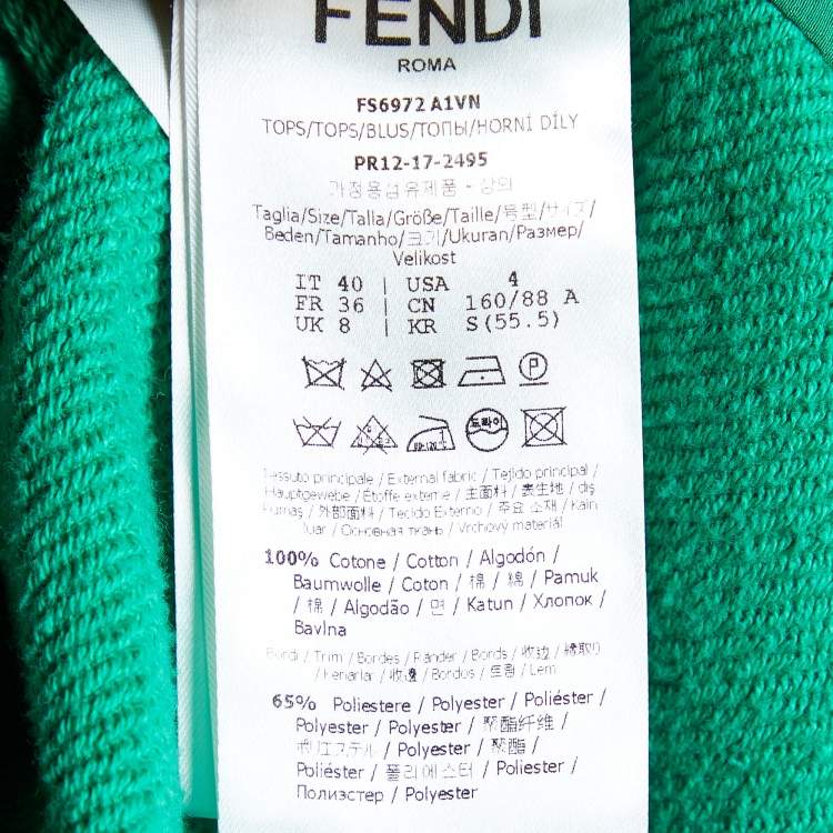 Pre Owned Fendi Green Logo Embellished Cotton Knit Asymmetric hem Hooded Sweatshirt S