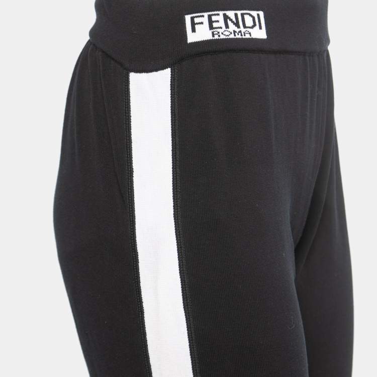 Pre Owned Fendi Black Cotton Knit Side Stripe Detail Joggers M