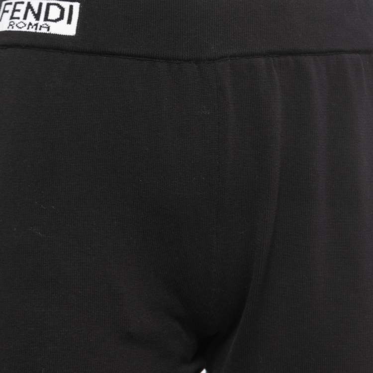 Pre Owned Fendi Black Cotton Knit Side Stripe Detail Joggers M