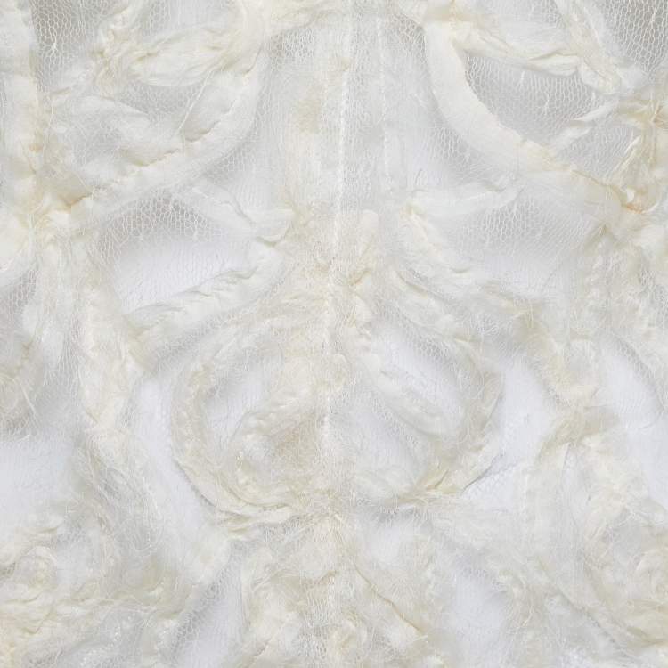 Pre Owned Fendi Cream Patterned Tulle Cape Sleeve Top M