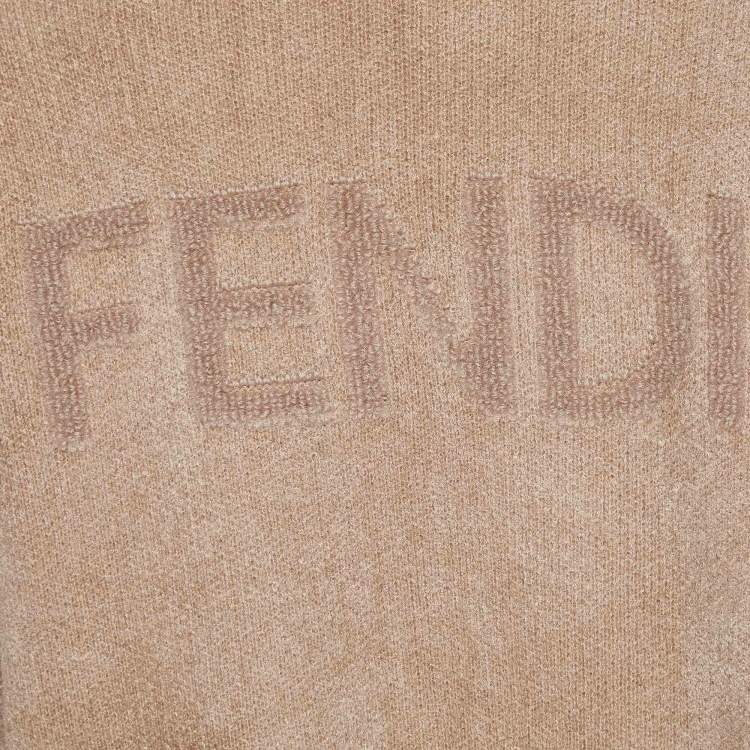 Pre Owned Fendi Light Brown Wool Knit Logo Monogram Turtleneck Sweater M