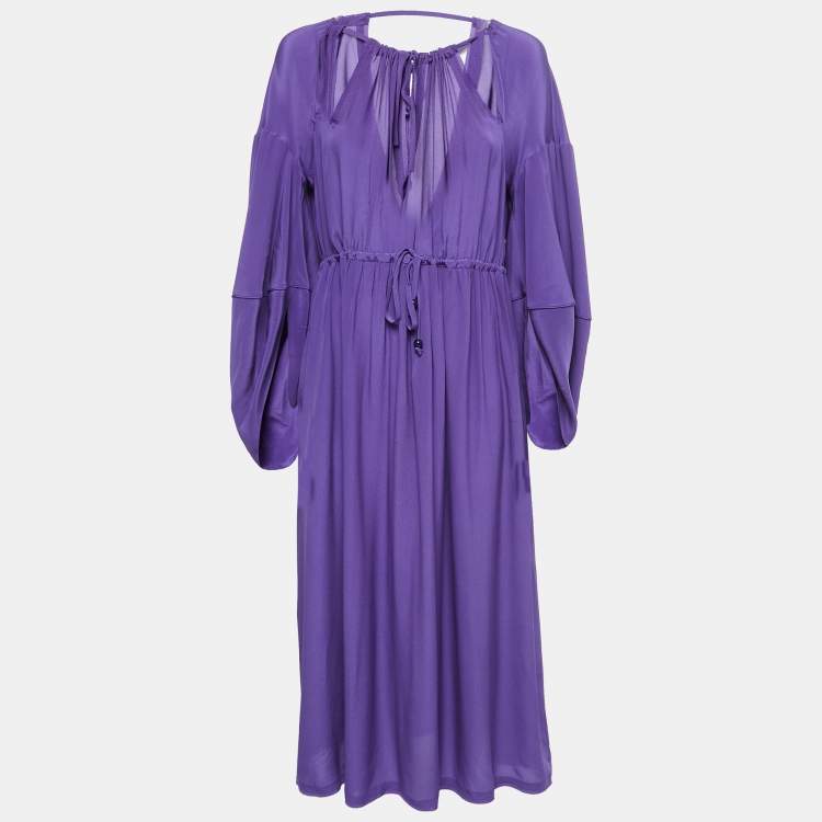 مملوكة مسبقًا Fendi Purple Crepe Silk Cut Out Detail Raglan Sleeve Midi Dress M