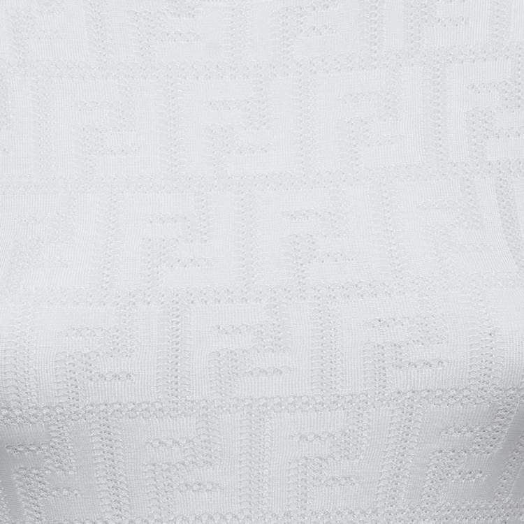Pre Owned Fendi White FF Monogram Knit Midi Sheath Dress XS