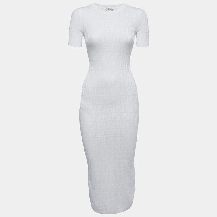 Fendi White FF Monogram Knit Midi Sheath Dress XS Fendi The Luxury Closet