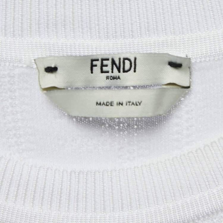 Pre Owned Fendi White FF Monogram Knit Midi Sheath Dress XS