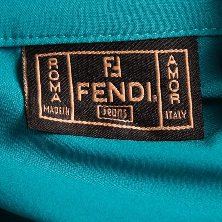 Pre Owned Fendi Blue Crepe Button Front Long Sleeve Tie Detail Shirt Blouse L