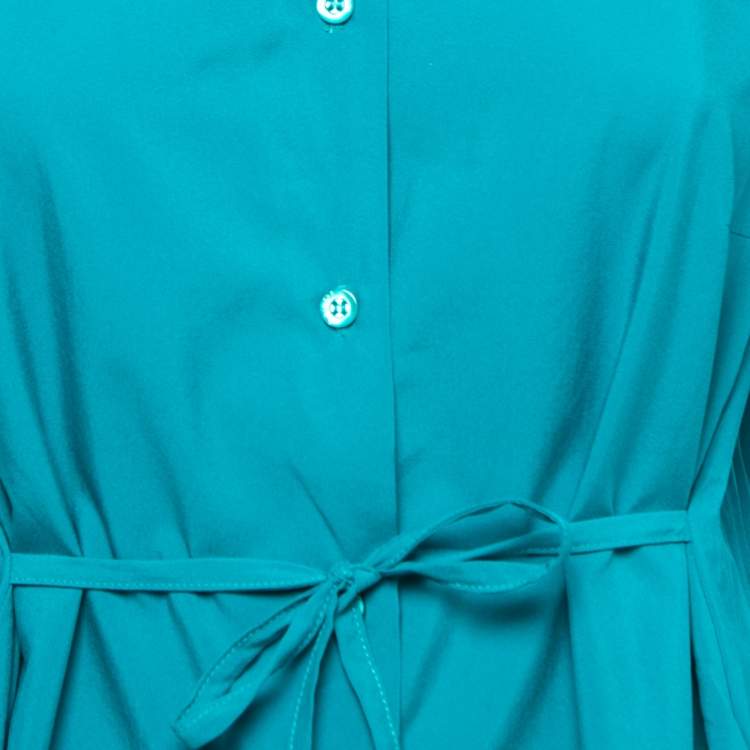 Pre Owned Fendi Blue Crepe Button Front Long Sleeve Tie Detail Shirt Blouse L