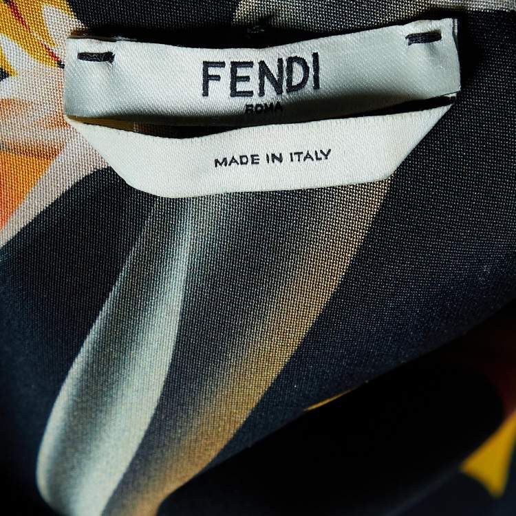 Pre Owned Fendi Black Floral Printed Silk Midi Dress S