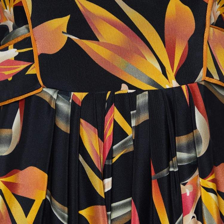Pre Owned Fendi Black Floral Printed Silk Midi Dress S