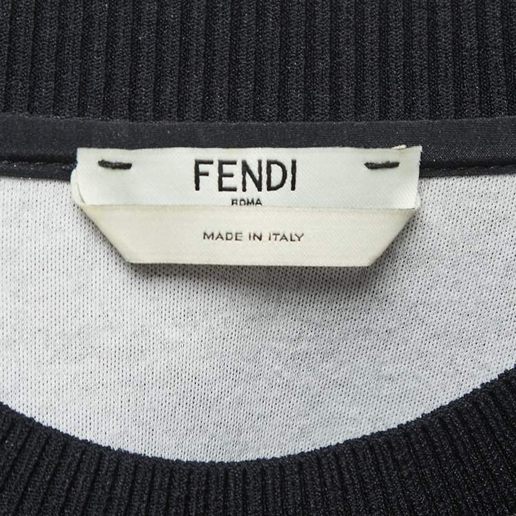 Pre Owned Fendi Black Logo & Karl Signature Embroidered Cotton Crew Neck Sweatshirt S
