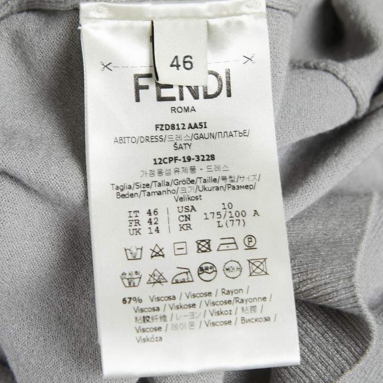 Pre Owned Fendi Grey Monogram Lurex Knit Long Sleeve Maxi Dress L