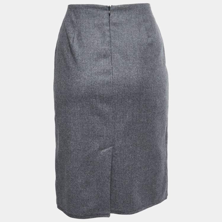مملوكة مسبقًا Fendi Vintage Grey Wool Drape Detail Knee Length Skirt S