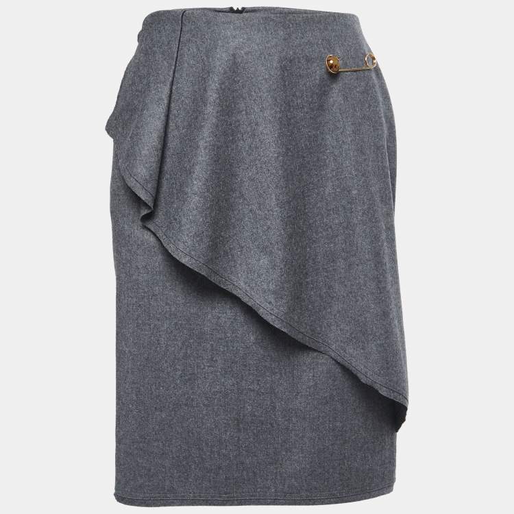 مملوكة مسبقًا Fendi Vintage Grey Wool Drape Detail Knee Length Skirt S