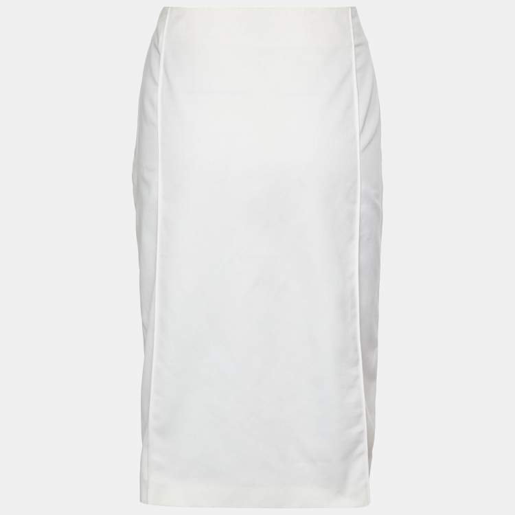 Pre Owned Fendi White Cotton Blend Pencil Skirt L