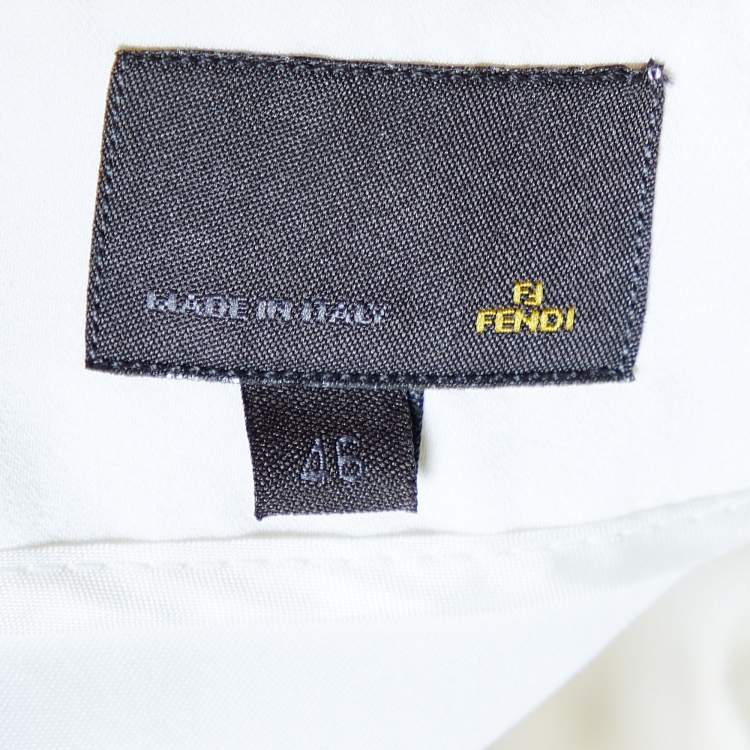 Pre Owned Fendi White Cotton Blend Pencil Skirt L