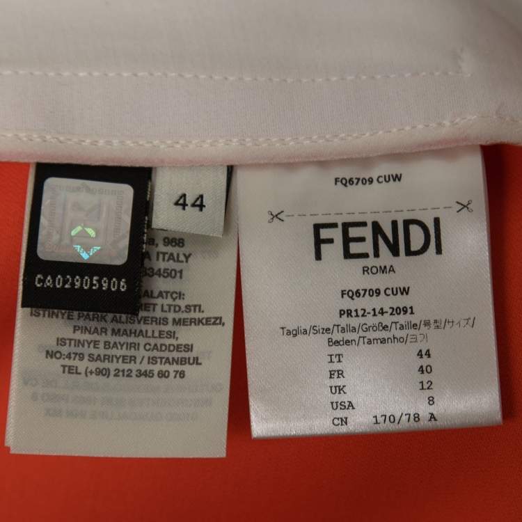 Pre Owned Fendi Orange/White Crepe Overlap Detail Knee Length Skirt M