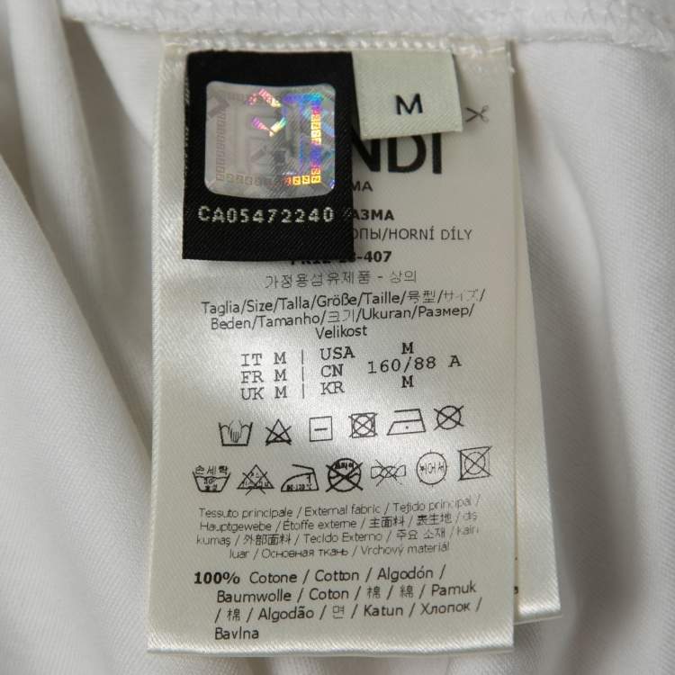 Pre Owned Fendi White Cotton Beads Embellished Bow Detail Crew Neck Slit T-Shirt M