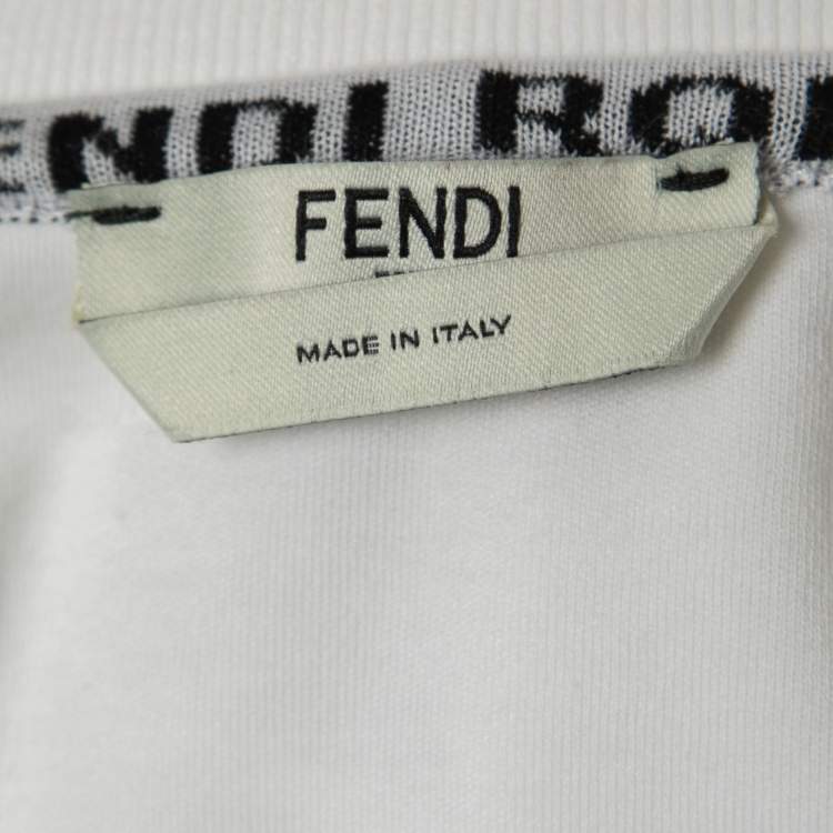 Pre Owned Fendi White Cotton Beads Embellished Bow Detail Crew Neck Slit T-Shirt M