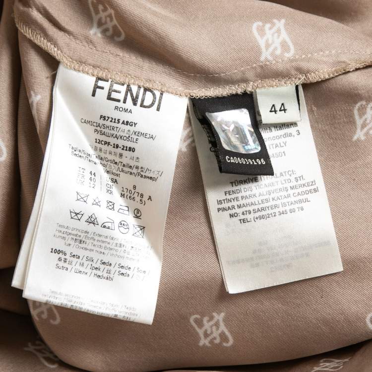 Pre Owned Fendi Beige Calligraphy Print Belted Collar Detail Blouse M