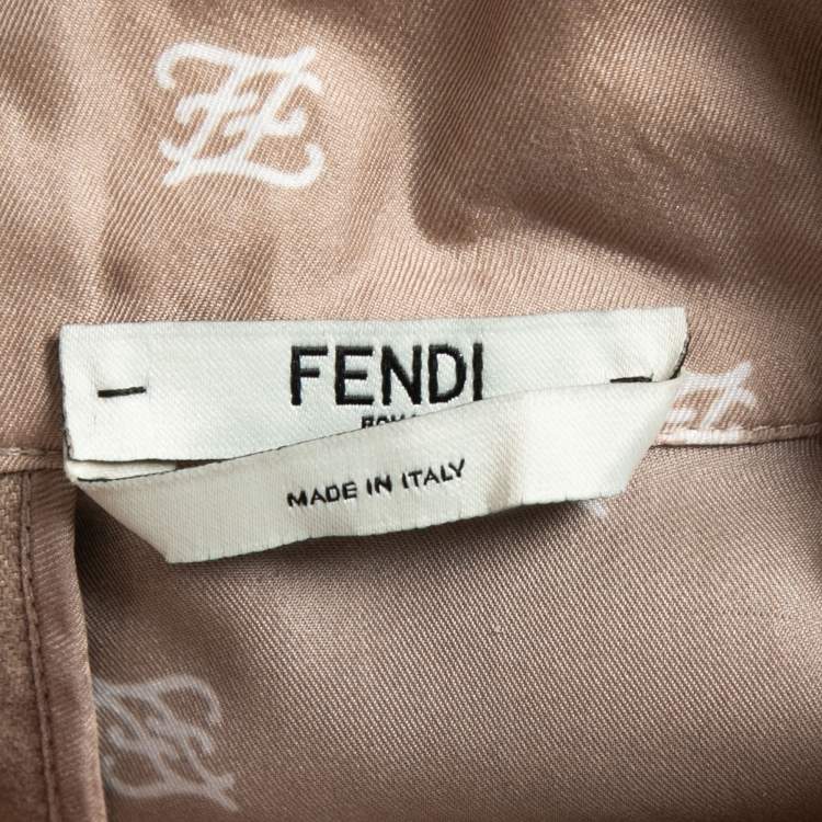 Pre Owned Fendi Beige Calligraphy Print Belted Collar Detail Blouse M