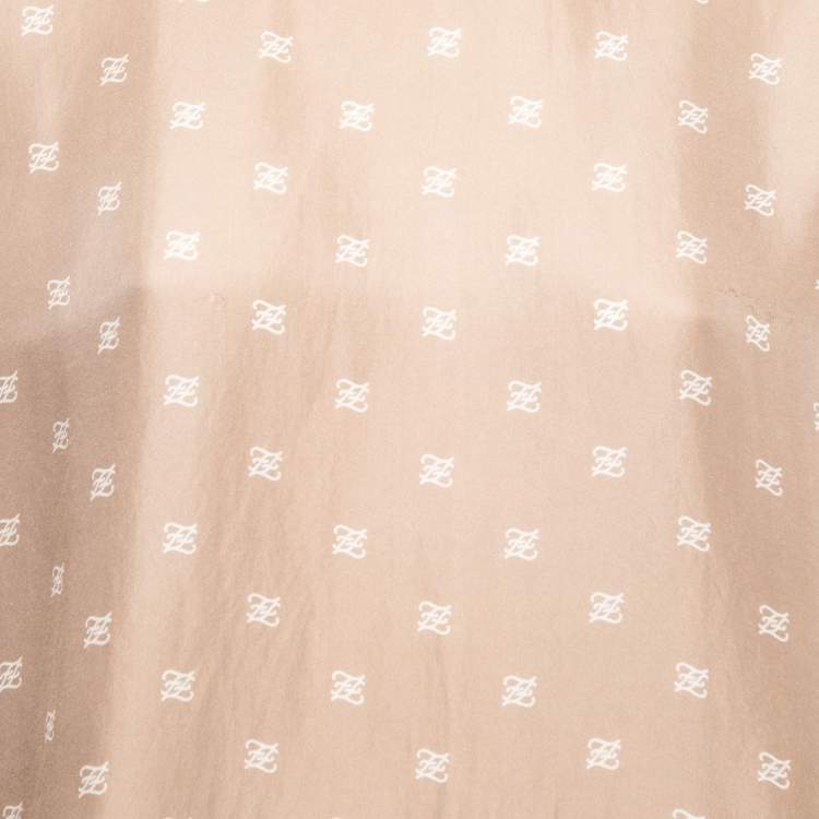 Pre Owned Fendi Beige Calligraphy Print Belted Collar Detail Blouse M