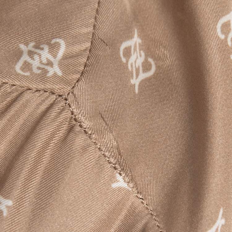 Pre Owned Fendi Beige Calligraphy Print Belted Collar Detail Blouse M