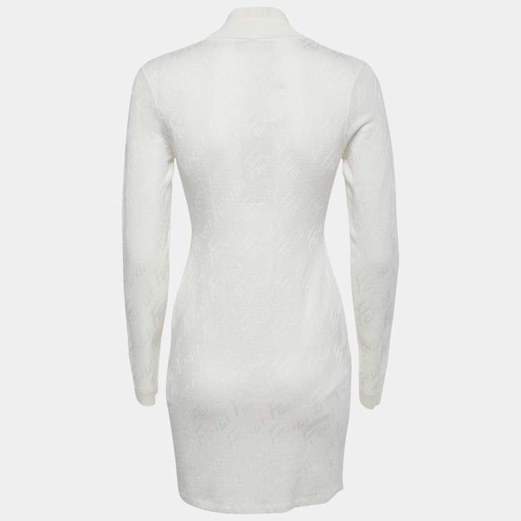 Pre Owned Fendi White Knit Brush Monogram Bodycon Dress M