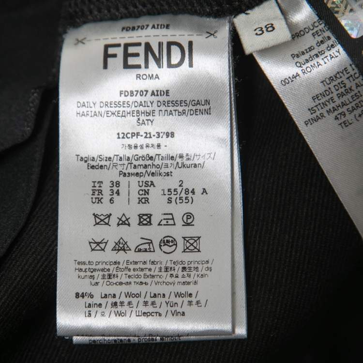 Pre Owned Fendi Black Stretch Wool Bodycon Dress S