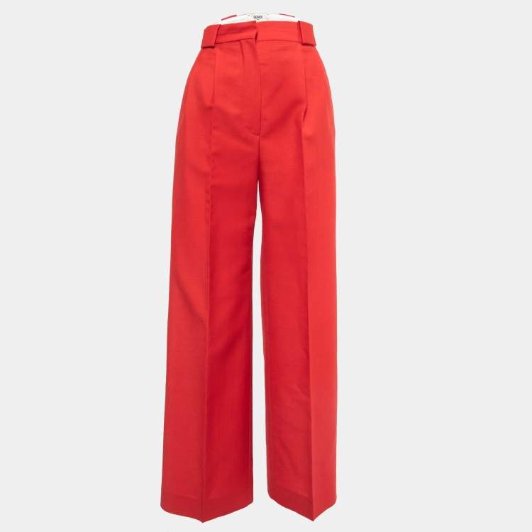 Pre Owned Fendi Red Mohair & Wool High Waist Front Pleat Trousers S