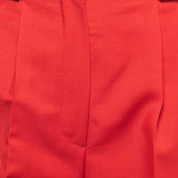 Pre Owned Fendi Red Mohair & Wool High Waist Front Pleat Trousers S