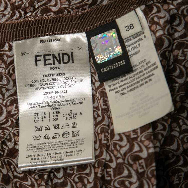 Pre Owned Fendi Brown/Pink Printed Silk Chiffon Long Sleeve Maxi Dress S