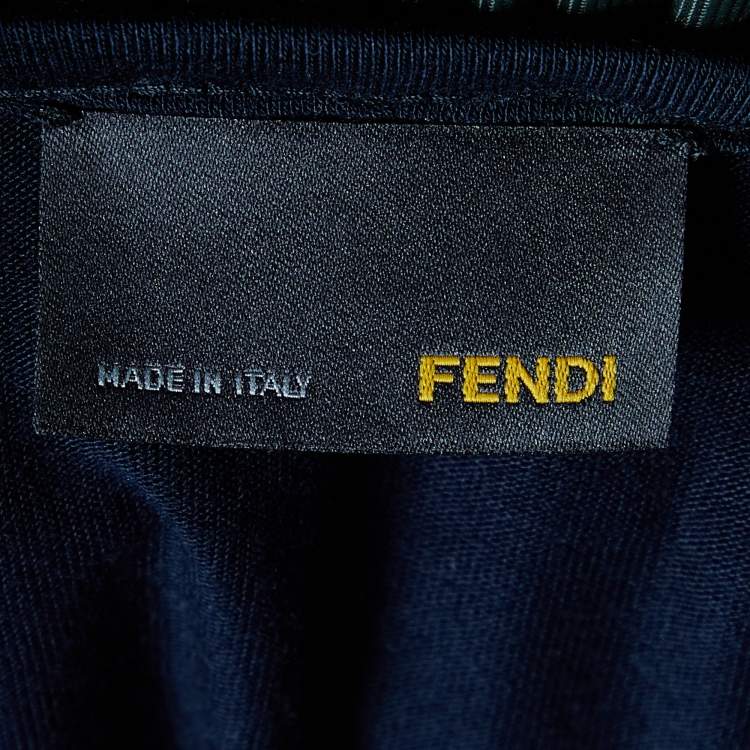Pre Owned Fendi Navy Blue Knit Neck Trim Detail T-Shirt M