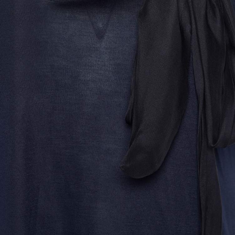 Pre Owned Fendi Navy Blue Knit Neck Trim Detail T-Shirt M