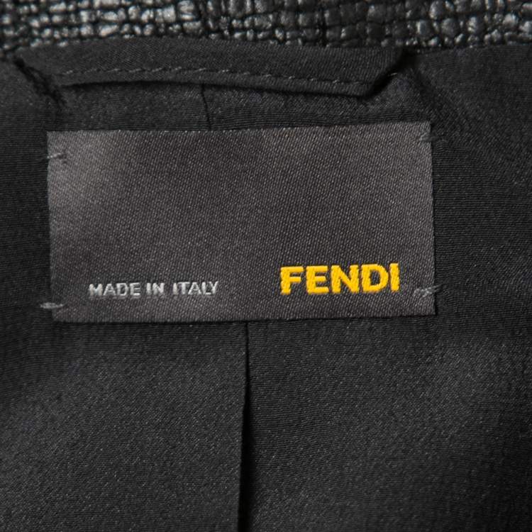 Pre Owned Fendi Black Textured Cotton Chain Trimmed Jacket S