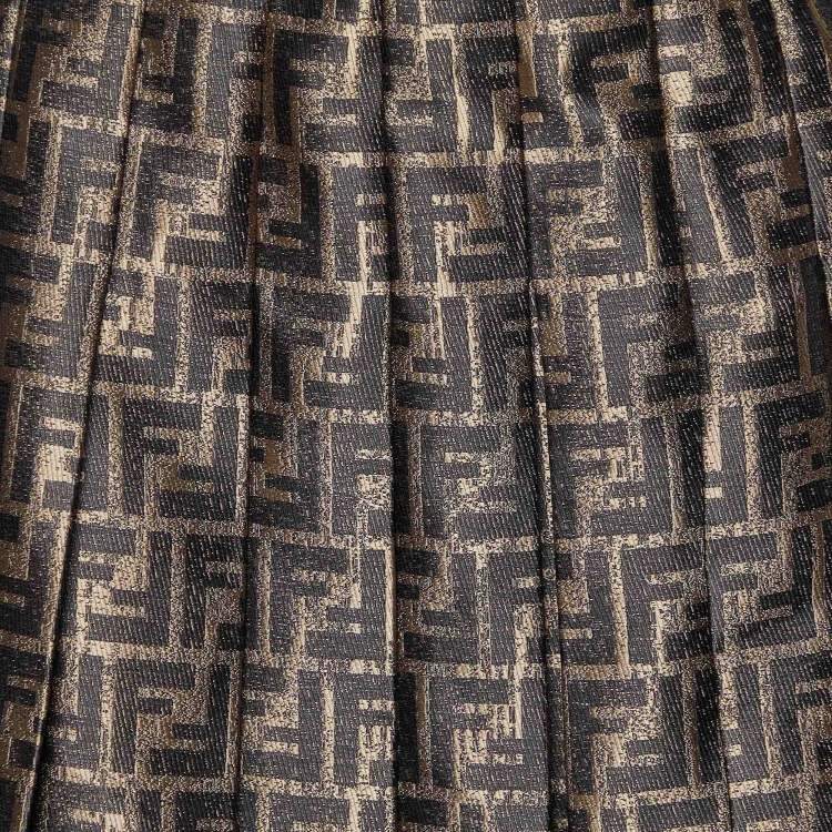 Pre Owned Fendi Brown Zucca Monogram Jacquard Midi Skirt M