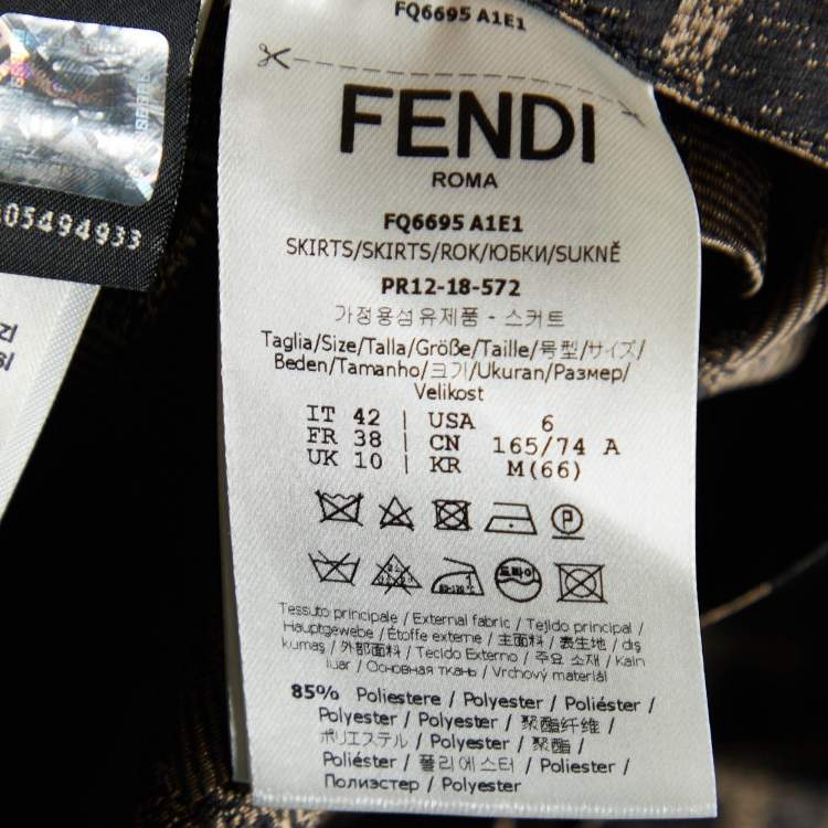 Pre Owned Fendi Brown Zucca Monogram Jacquard Midi Skirt M