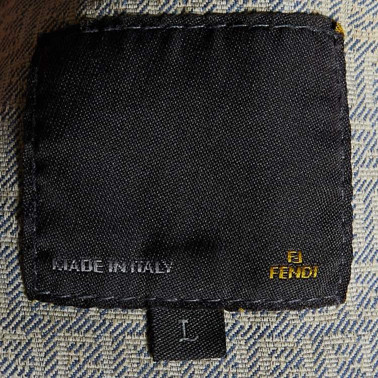 Pre Owned Fendi Beige Distressed Logo Monogram Denim Jacket L