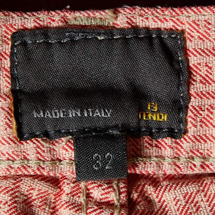 Pre Owned Fendi Pink Logo Monogram Denim Flared Leg Jeans L