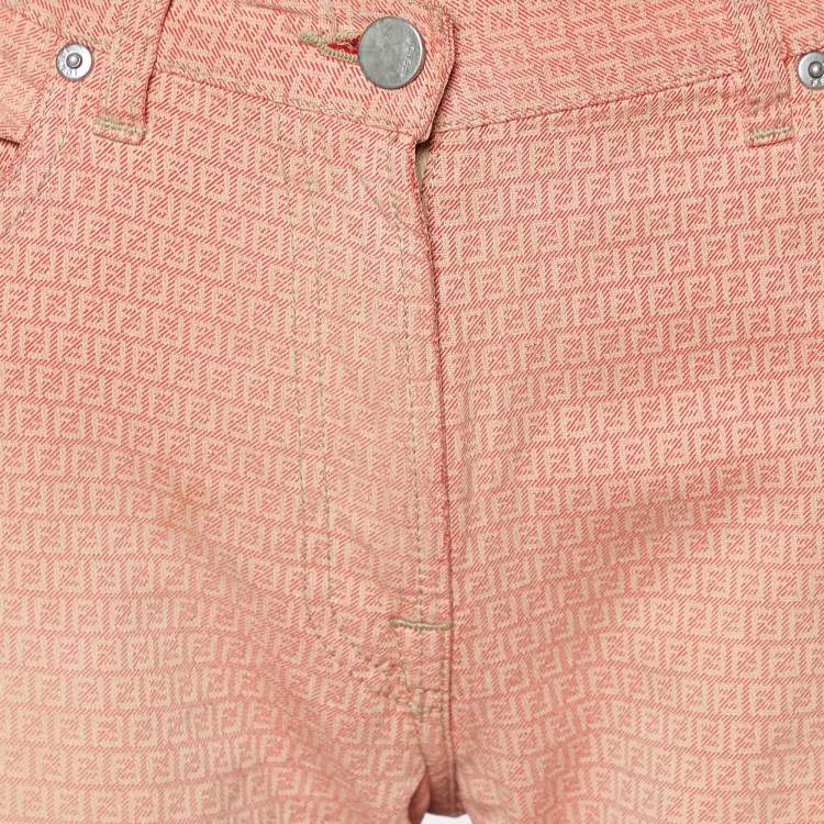 Pre Owned Fendi Pink Logo Monogram Denim Flared Leg Jeans L