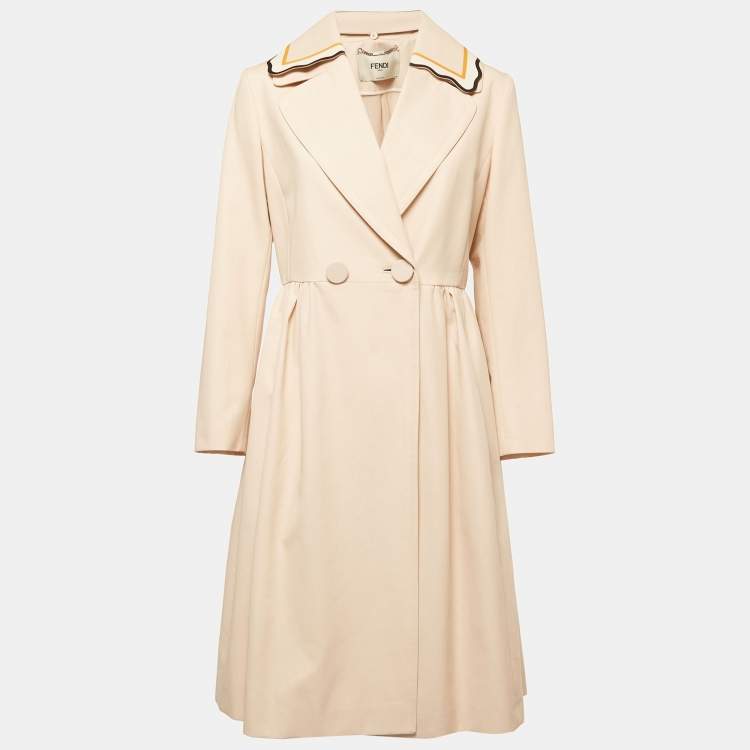 Pre Owned Fendi Beige Cotton Leather Collar Trim Midi Dress M
