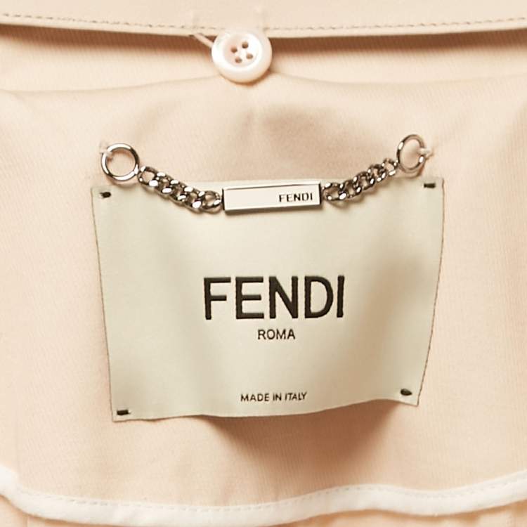 Pre Owned Fendi Beige Cotton Leather Collar Trim Midi Dress M