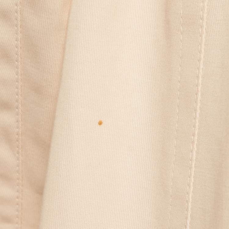 Pre Owned Fendi Beige Cotton Leather Collar Trim Midi Dress M