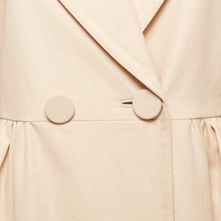 Pre Owned Fendi Beige Cotton Leather Collar Trim Midi Dress M