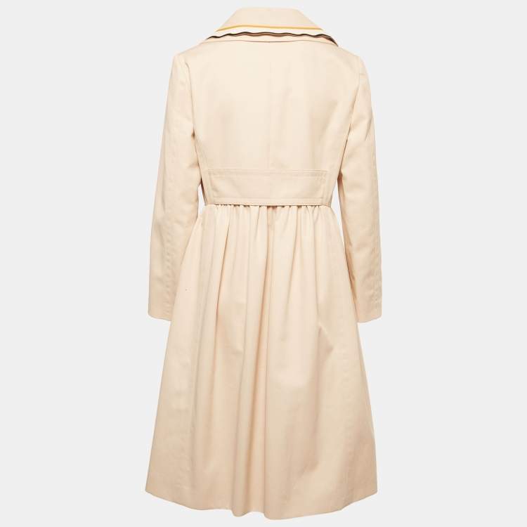 Pre Owned Fendi Beige Cotton Leather Collar Trim Midi Dress M